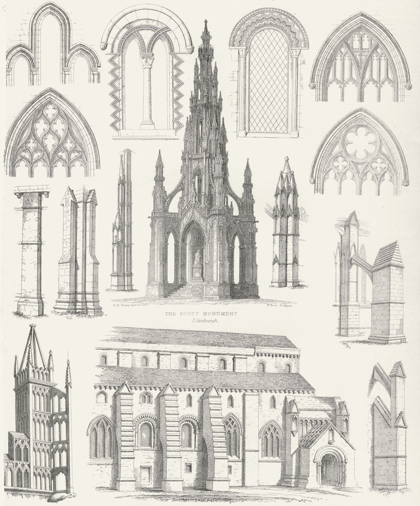 SCOTLAND. Gothic. Scott monument Edinburgh c1849 old antique print picture